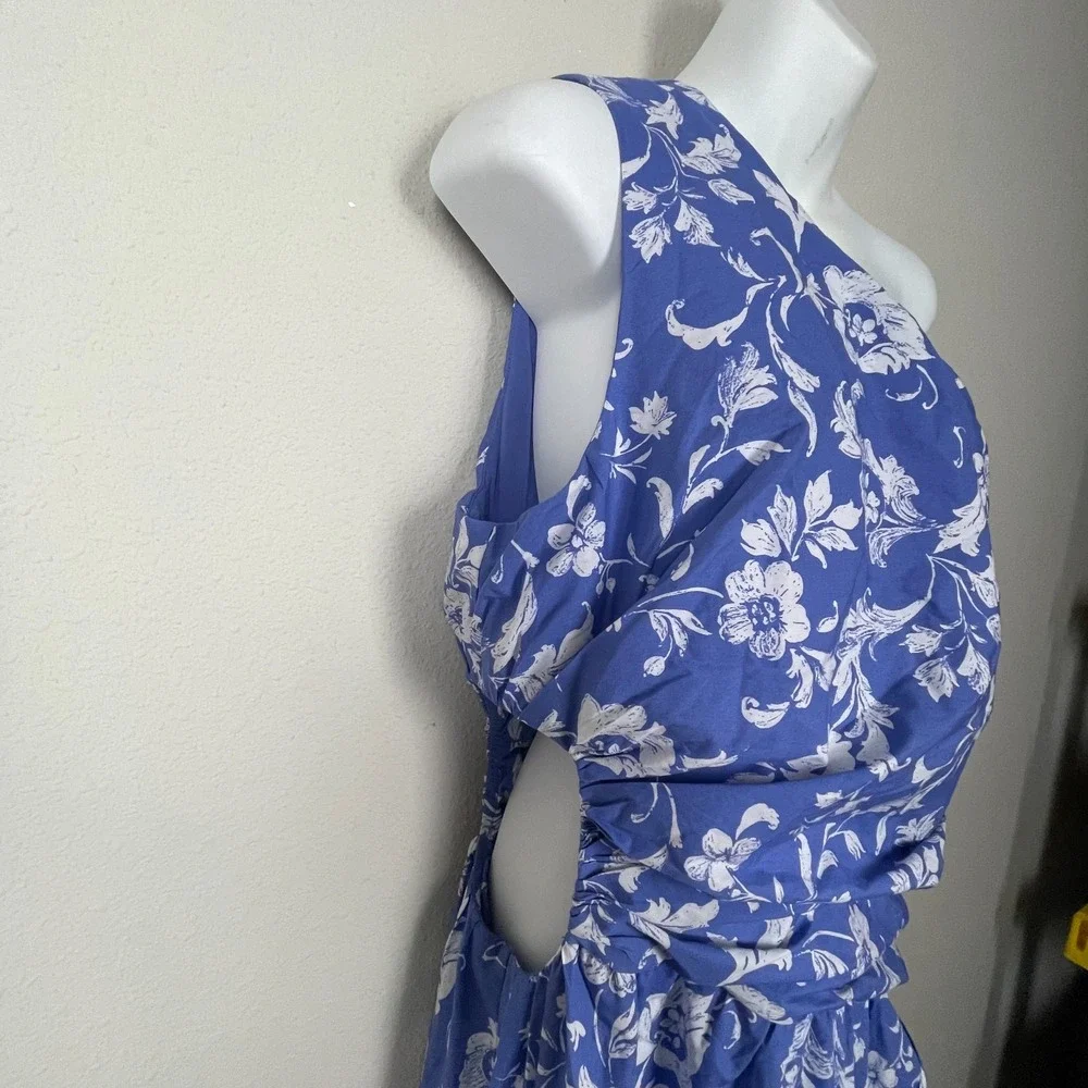 Abercrombie & Fitch L Tall One-Shoulder White Blue Floral Maxi Dress‎ NWOT